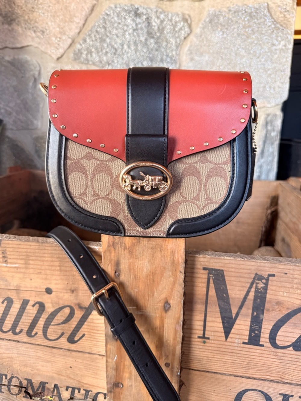 Coach Georgie Signature Colorblock Rivet Saddle Bag